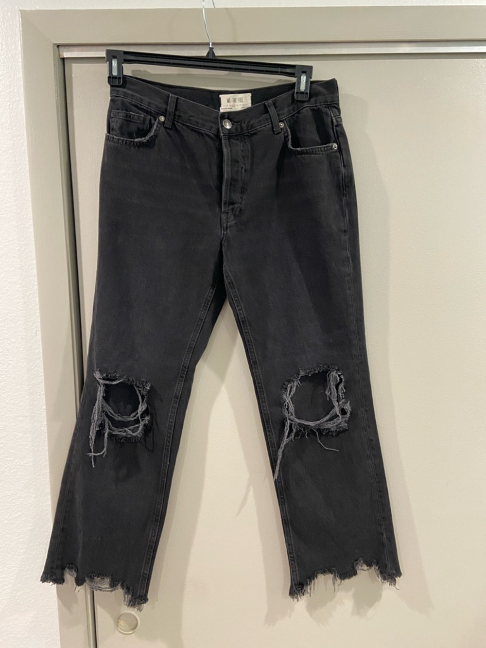 We The Free Black Distressed Straight-Leg Jeans